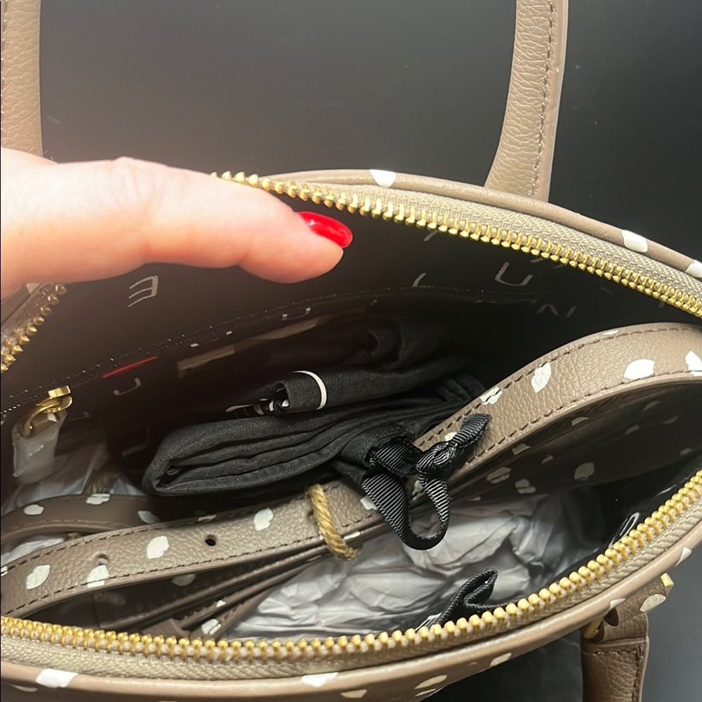 Lulu Guinness Brown and White Polka Dot Satchel - Picture 6 of 9